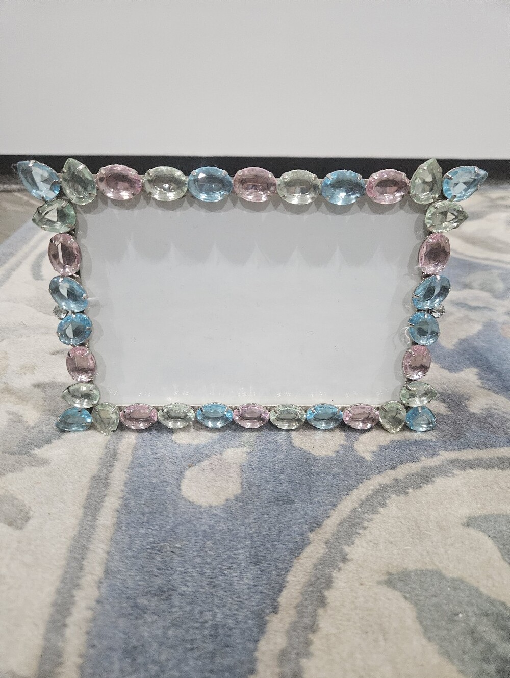 Vintage Crystal Beaded Rectangular Photo Frame - Pink, Blue, Clear